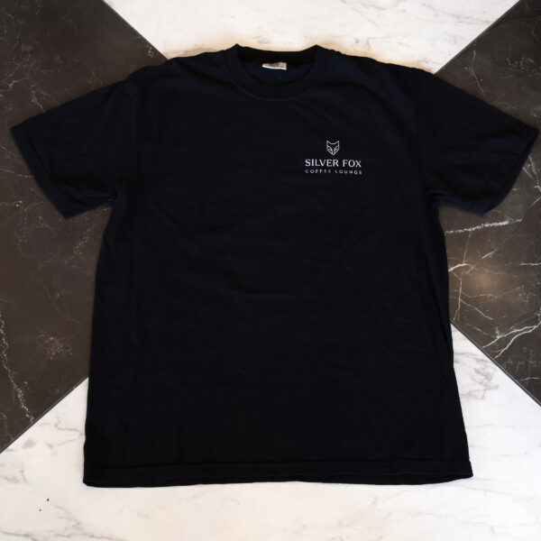 Black Comfort Colors T-shirt with Silver Fox Logo