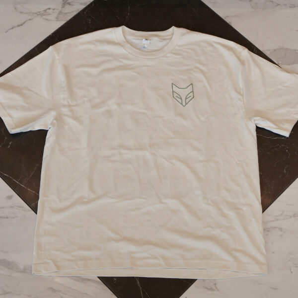 MERCH-tshirt-tan_front Neutral Color with Green Foxes Drink Coffee T-shirt