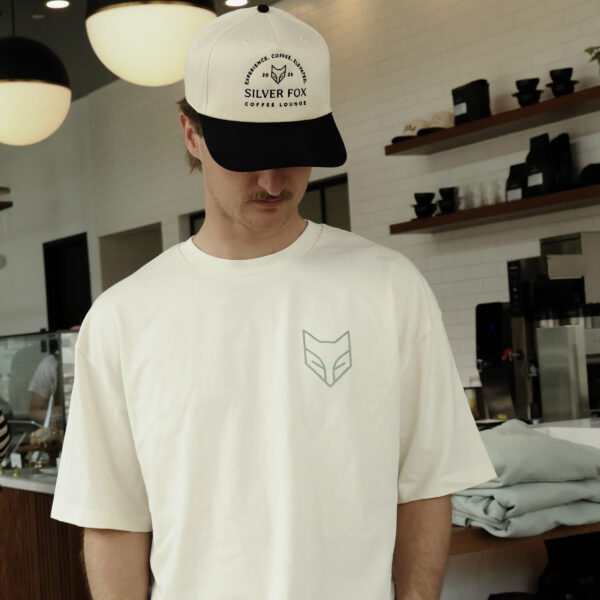 hatblkneu_tsneu3 Neutral Color with Green Foxes Drink Coffee T-shirt