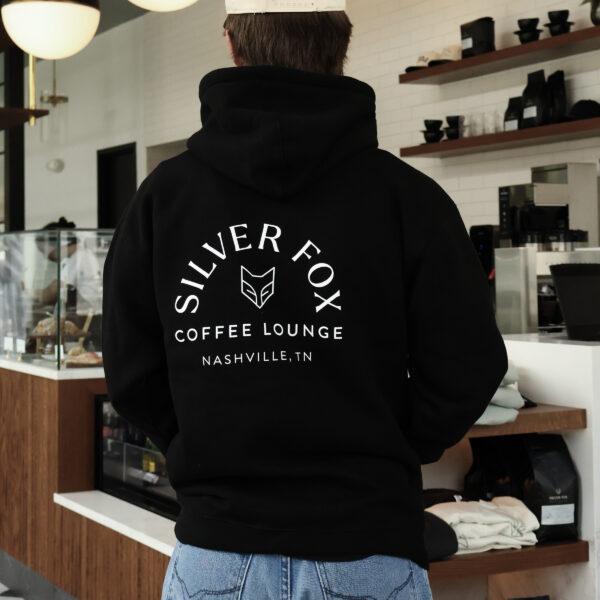 hooblk Black Hoodie with White Silver Fox Logo