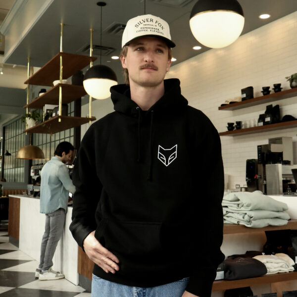 hooblk2 Black Hoodie with White Silver Fox Logo