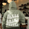 Green Foxes Drink Coffee Hoodie with Raised Bubble Letters