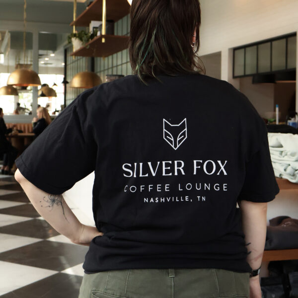 Black Comfort Colors T-shirt with Silver Fox Logo