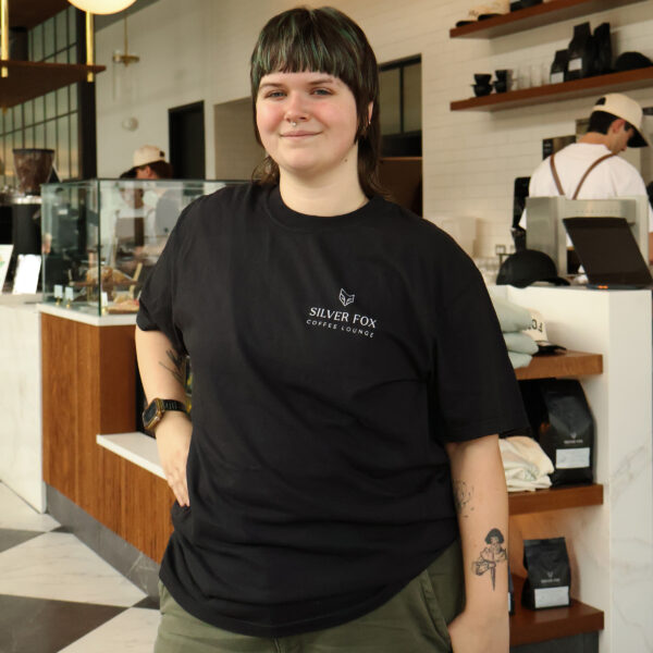Black Comfort Colors T-shirt with Silver Fox Logo